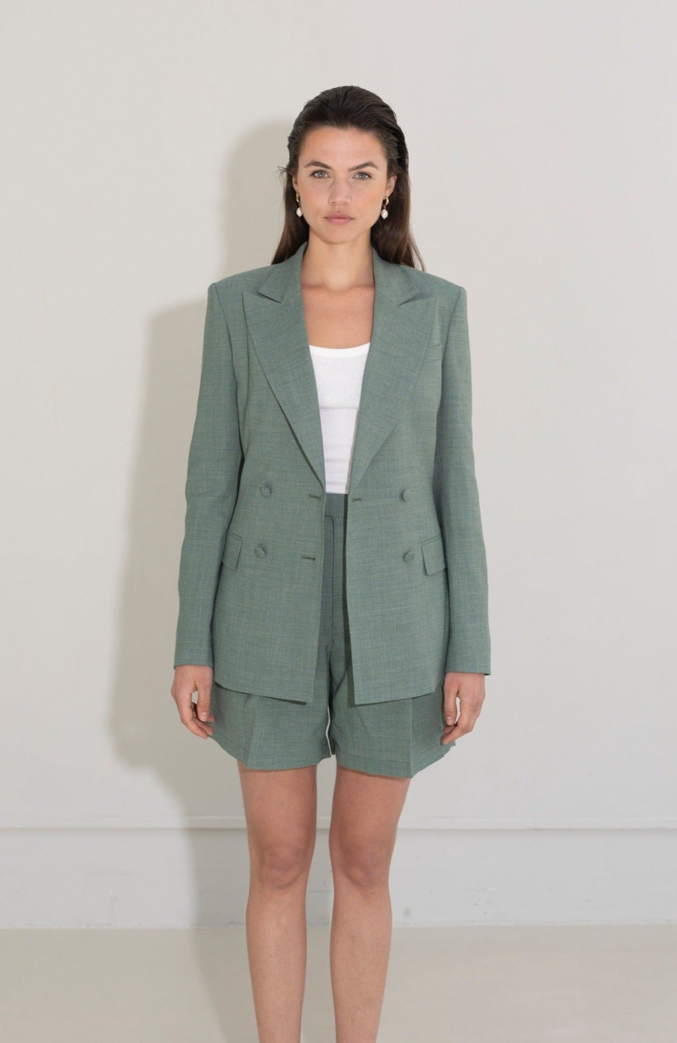 Green linen suit