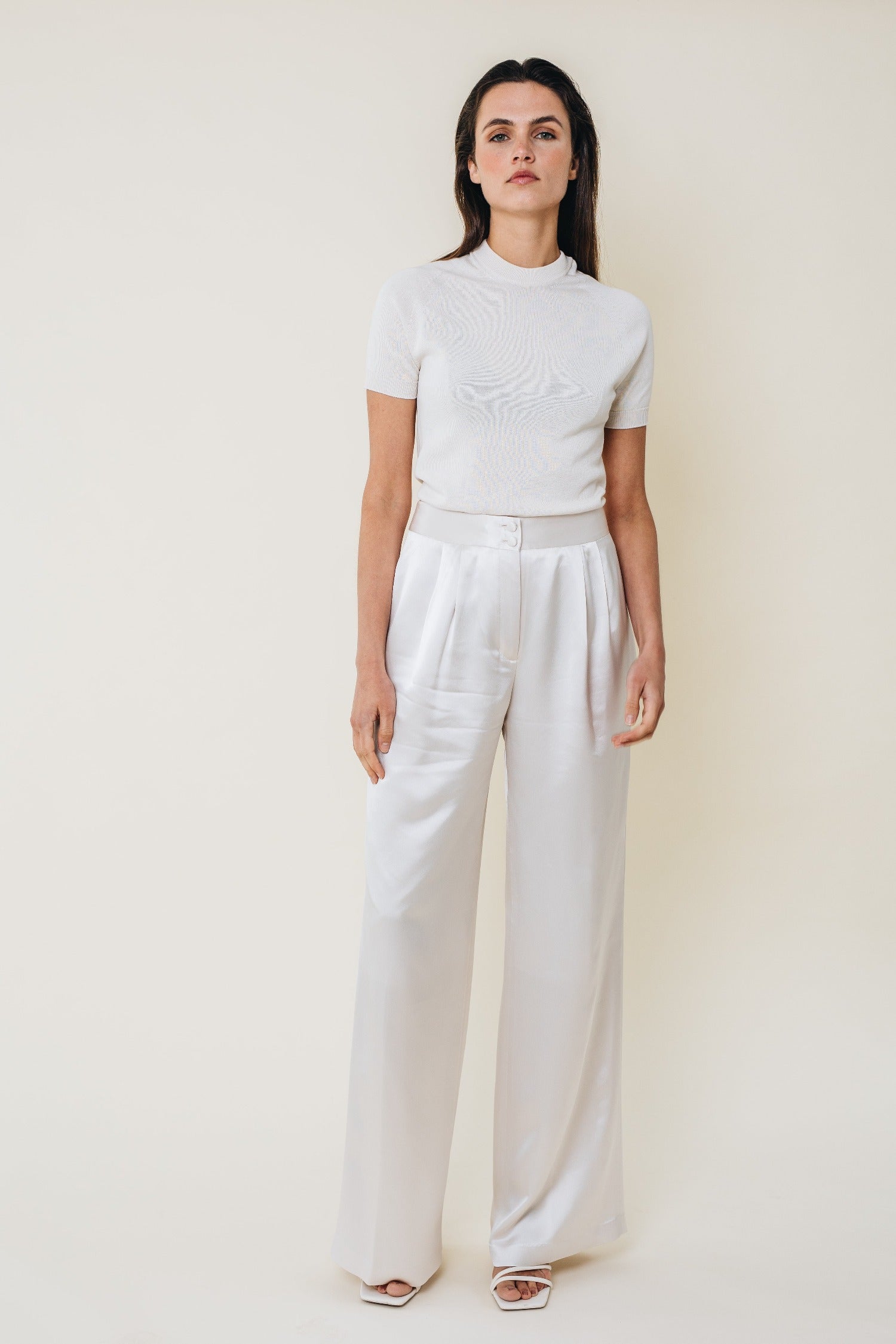 Off-white satin trousers