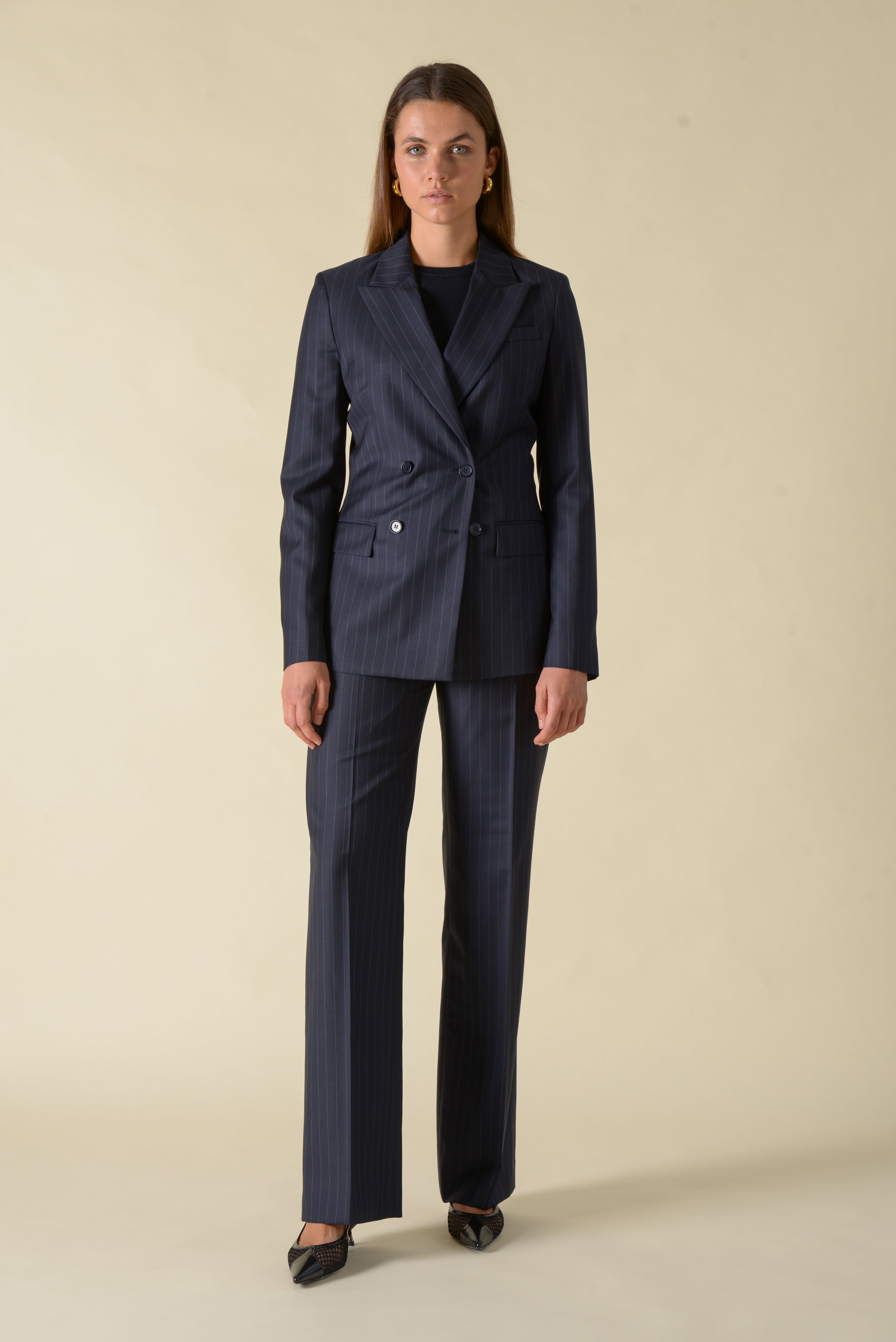 Navy pinstripe suit