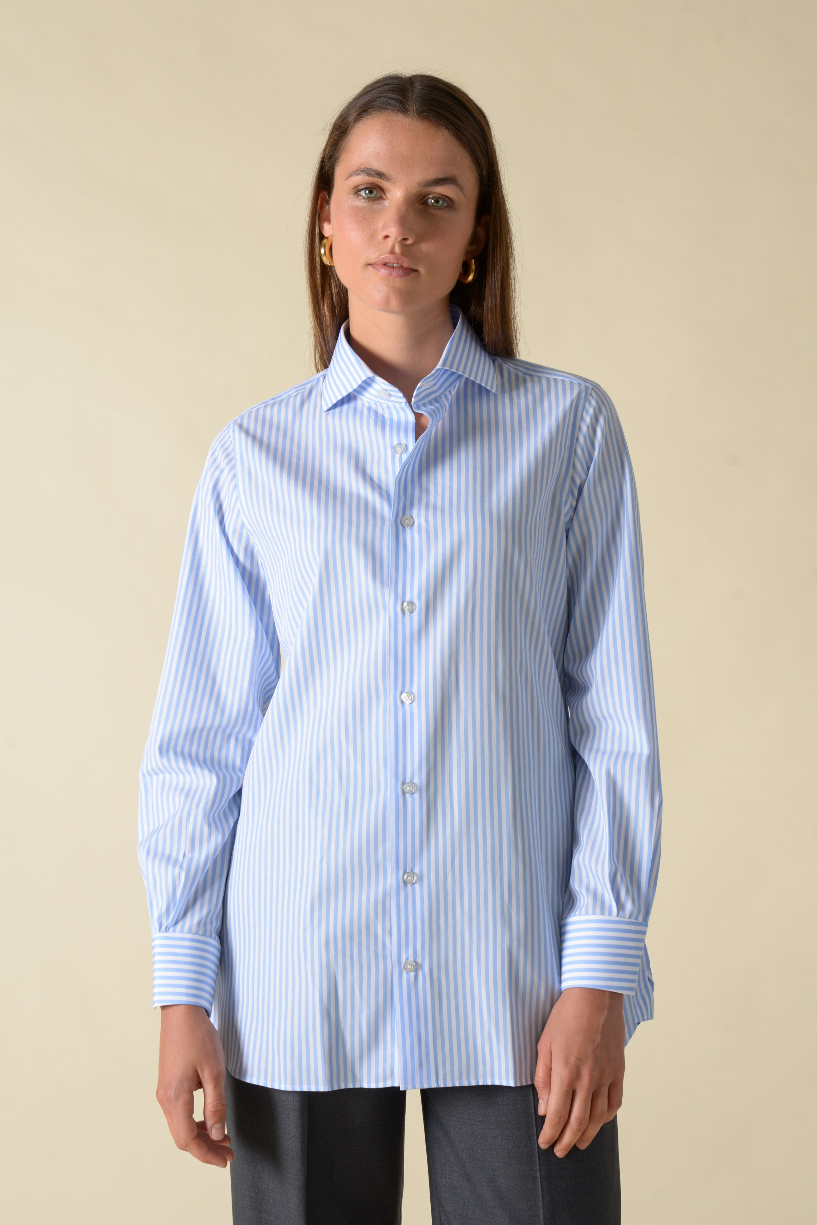 Light blue/white stripe cotton poplin shirt