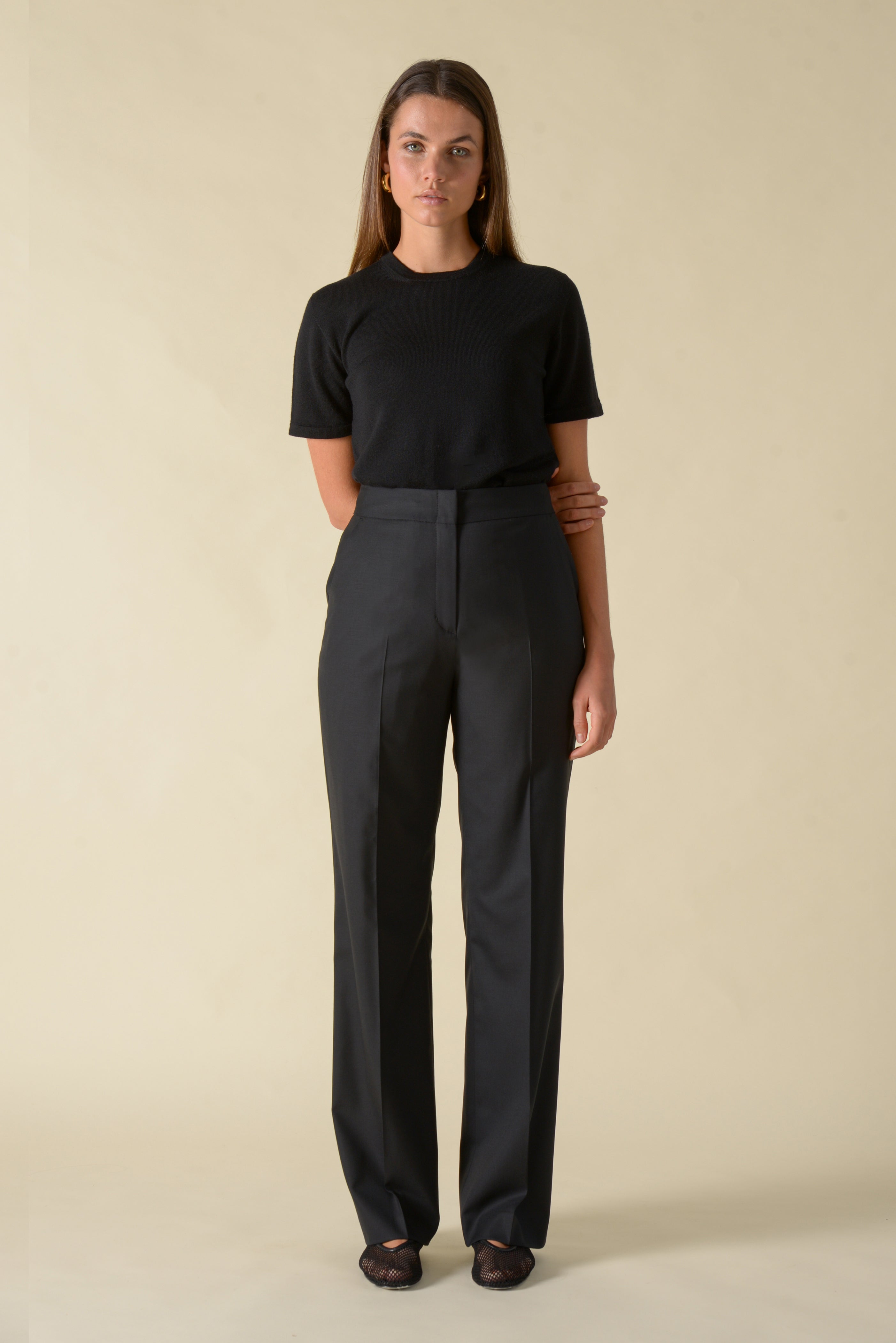 Black straight trousers